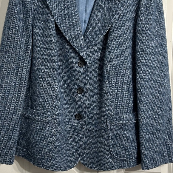 Vintage Talbots Women's Blue Herringbone Tweed Wool Blend Blazer Size 14W - Picture 2 of 13